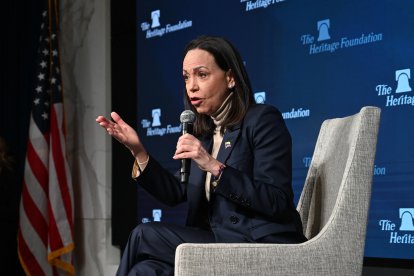 Maria Corina Machado speaks at the Heritage Foundation headquarters.AFP.